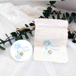 Balonlu Bebek Kese Ve Metal Açacak Kombin Baskılı Yenidoğan Mevlüt Hediyelik