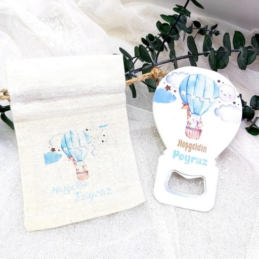 Balonlu Kese Ve Balon Açacak Kombin Baskılı Yenidoğan Hediyelik Magnet