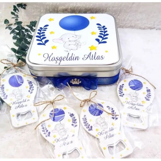 Balonda Ayıcık Baskılı Açacak Ve Çikolata Set Bebek Şekeri