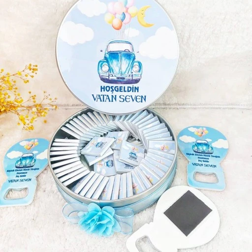 Araba Baskılı Açacak Ve Çikolata Set Bebek Şekeri