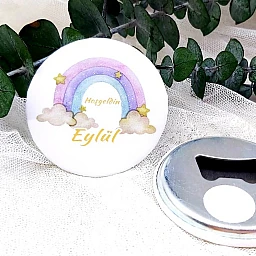 Morlu Gökkuşağı Kız Bebek Açacak Magnet Hediyelik