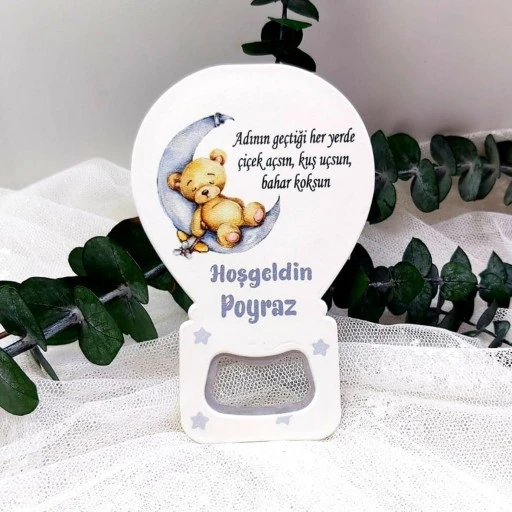 Yeni Doğan Bebek Buzdolabı Magnet Yıldızda Uyuyan Ayıcık