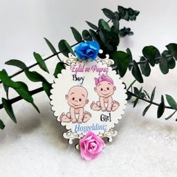 Çiçekli  Ahşap İkiz Bebek Şekeri Magnet