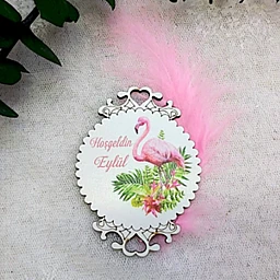 Flamingo Baskılı Ahşap Bebek Şekeri Magnet