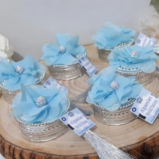 İşlemeli Yuvarlak Plastik Kutu Bebek Şekeri