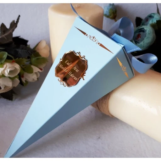 Mavi Külah Pleksi İsimlikli Erkek Bebek Mevlit Şekeri