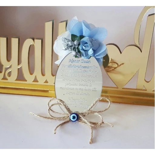 Nazar Ayetli Ayna Lazer Çiçekli Bebek Şekeri