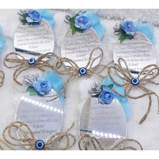 Nazar Ayetli Ayna Lazer Çiçekli Bebek Şekeri