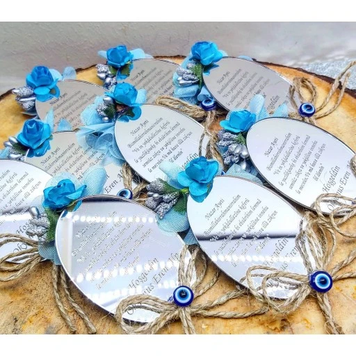 Nazar Ayetli Ayna Lazer Çiçekli Bebek Şekeri