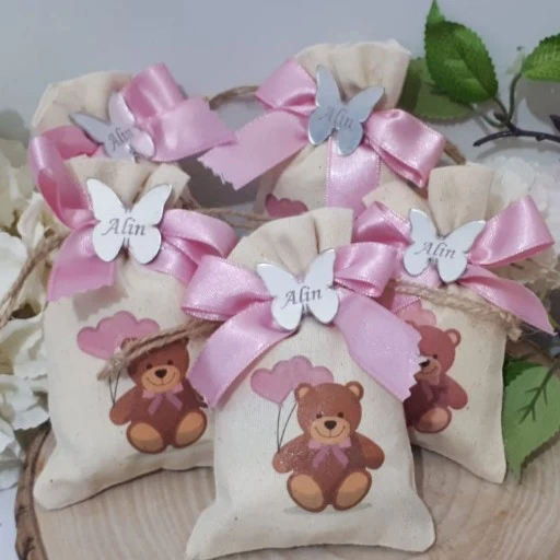 Ayıcıklı Lavanta Kesesi Kız Bebek Şekeri