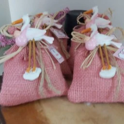 Leylekli Hasır Kese lavantalı Bebek Hediyelik