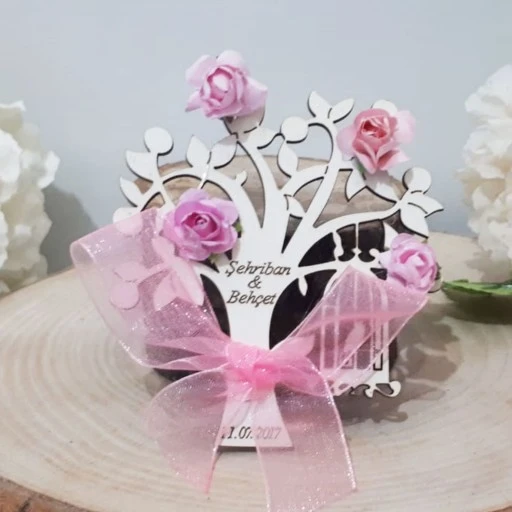 Hayat Ağacı Ahşap Nikah Şekeri