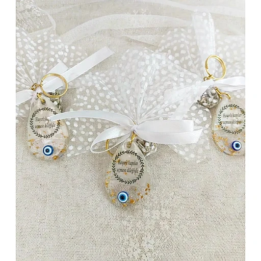 Damla Modeli Epoksi Anahtarlık Nikah Nişan Söz Şekeri Tüllü Anahtarlık Hediye