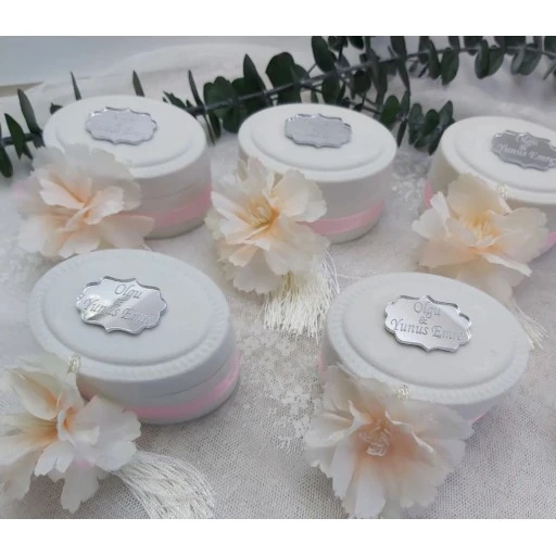 Büyük Çiçekli Flok Kutu Üzeri Pleksi Nikah Şekeri