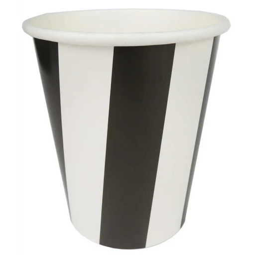 Bardak Karton Çizgili Siyah Beyaz 8 Oz 8'lı