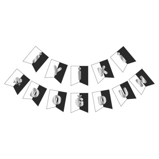 Flama İyiki Doğdun Çizgili Siyah Beyaz