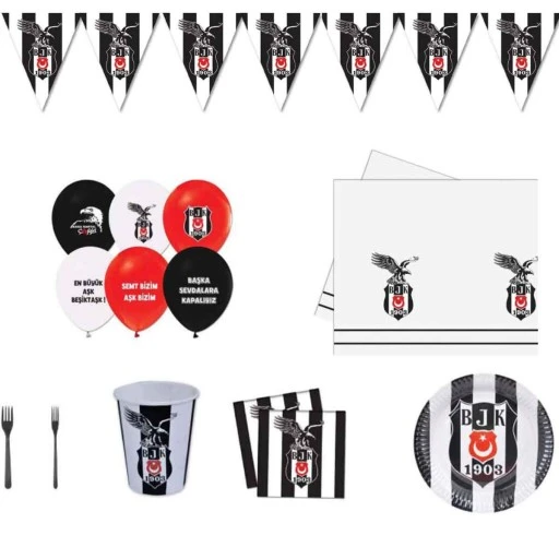 Beşiktaş 8 Kişilik Doğum Günü Süsleri Parti Malzemeleri