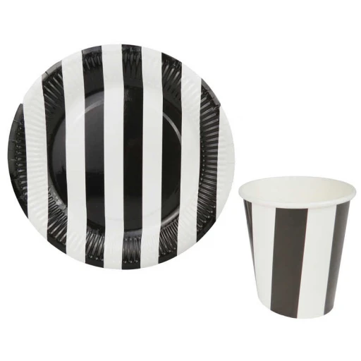 Tabak Karton Çizgili Siyah Beyaz 23 cm 8'lı
