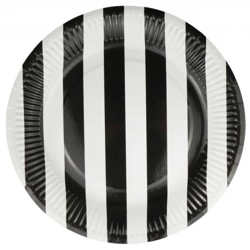 Tabak Karton Çizgili Siyah Beyaz 23 cm 8'lı