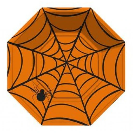 Tabak Halloween Cadılar Bayramı Örümcek Sekizgen Turuncu 8'lı