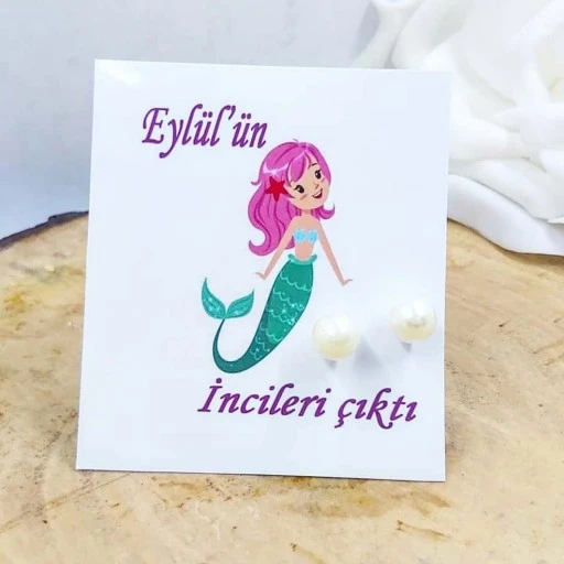 İnci Küpe Kişiye Özel Baskılı 6 Ay Kınası Bebek Doğum Diş Buğdayı Hediyelik