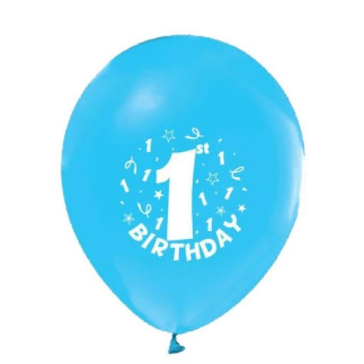 Balon Baskılı 12 inç 1+1 Happy Birthday 1 Yaş Mavi 100'lü