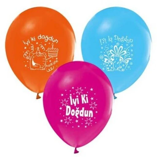 Balon Baskılı 12 inç 1+1 İyiki Doğdun Karışık Renkli 100'lü