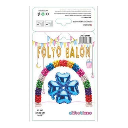 Folyo Balon Kalp Çiçek Modeli Mavi 13ınc