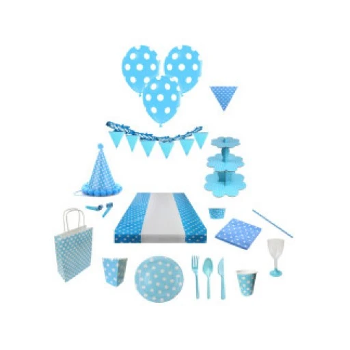 Balon Baskılı 12 inç Çepeçevre Mavi Puantiyeleri Beyaz 100'lü