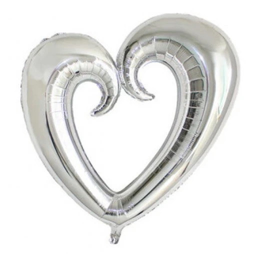 Folyo Balon Kalp Ortası Boş Gümüş 96x109cm P1