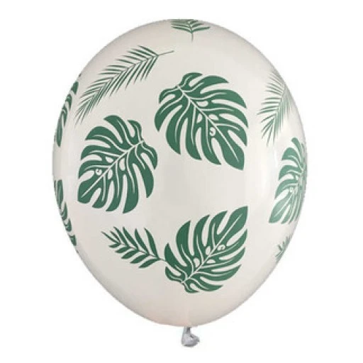 Balon Baskılı 12 inç Çepeçevre Yaprak Baskılı Beyaz 100'lü