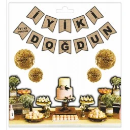 Flama İyiki Doğdun Çuval Görünümlü Naturel P1