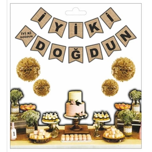 Flama İyiki Doğdun Çuval Görünümlü Naturel P1