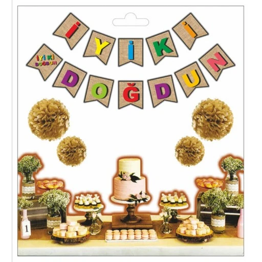 Flama İyiki Doğdun Çuval Görünümlü Rengarenk