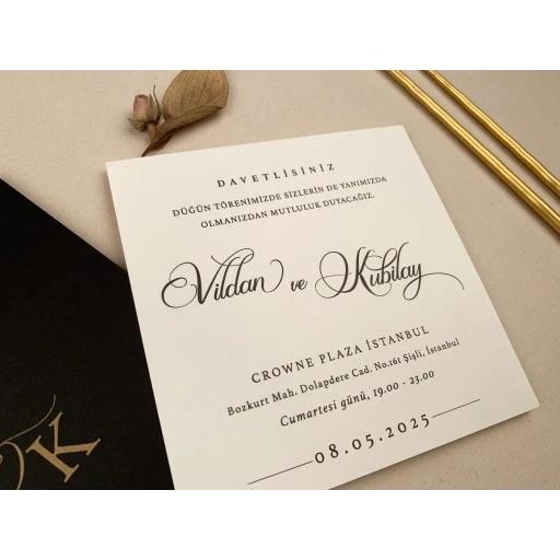 Siyah Zarfklı Nişan Davetiyesi Ela Davetiye 12262
