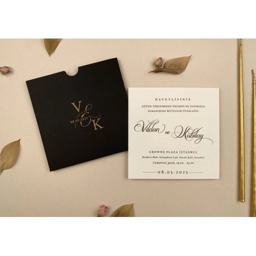 Siyah Zarfklı Nişan Davetiyesi Ela Davetiye 12262