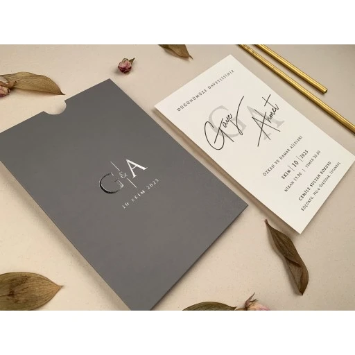 Ela Gümüş Yaldızlı Zarflı Davetiye 12286