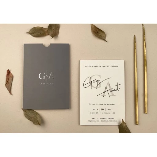 Ela Gümüş Yaldızlı Zarflı Davetiye 12286