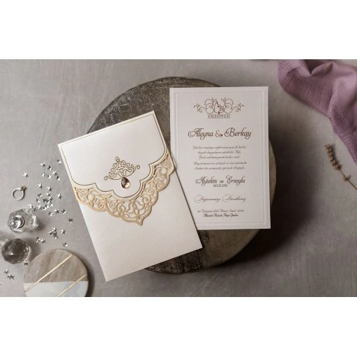 Lüks Nikah Davetiyesi Modeli İklim Wedding Davetiye 8407
