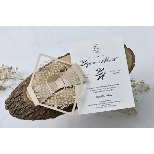 Kesimli Lüks Zarfklı Davetiye Erdem Butiqline Davetiye 1139