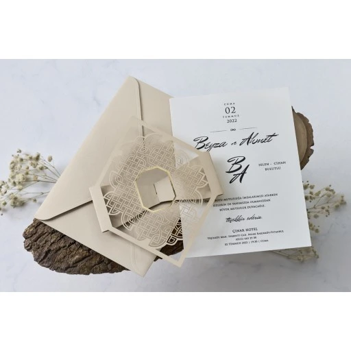 Kesimli Lüks Zarfklı Davetiye Erdem Butiqline Davetiye 1139