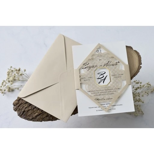 Kesimli Lüks Zarfklı Davetiye Erdem Butiqline Davetiye 1139