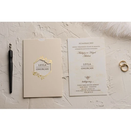 Nikan Nişan Düşün Altın Yaldızlı Davetiyeerdem Ekonom Davetiye 9154