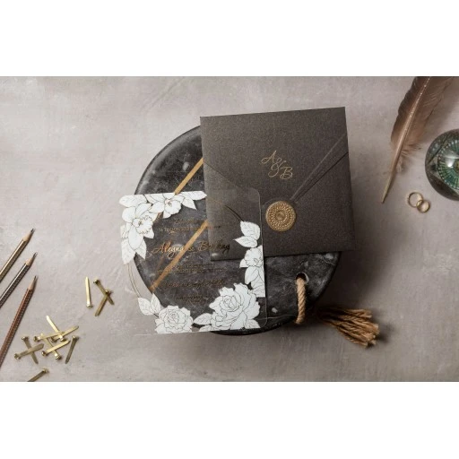 Şeffaf Lüks Nikah Davetiyesi İklim Wedding Davetiye 8379