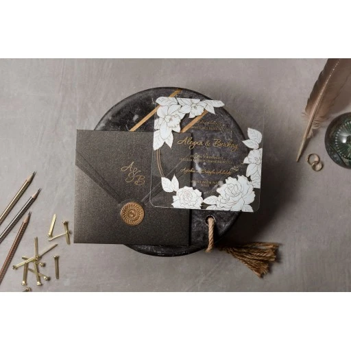 Şeffaf Lüks Nikah Davetiyesi İklim Wedding Davetiye 8379