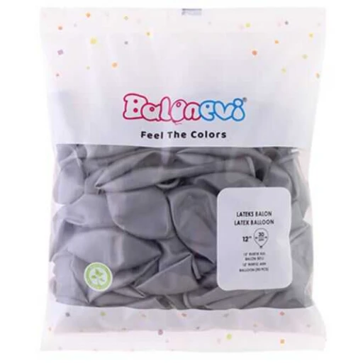 Balon Rustik Düz 12 inç Kül Rengi 50'li