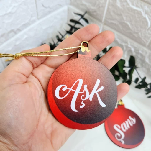 Yılbaşı Ağacı Süsleri Güzel Dilekler 5li Set Ahşap Yeni Yıl Süsleri 9 cm 5 Adet Ahşap Uv Baskılı 