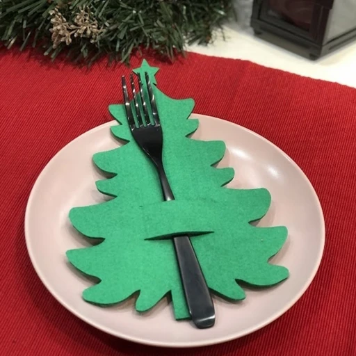 6 Adet Yılbaşı Dekoratif Çam Ağacı Kaşıklık Yeni Yıl Sofrası Aksesuarı