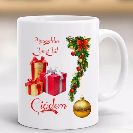 Yeni Yıl Mutlu Yıllar Yılbaşı Baskılı Kupa, Porselen Ve Kulplu Bardak, Hediye Paketli