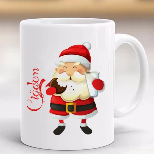 Yeni Yıl Mutlu Yıllar Yılbaşı Baskılı Kupa, Porselen Ve Kulplu Bardak, Noel Babalı